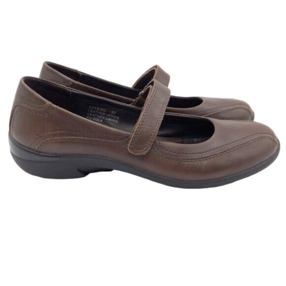 Fly Flot Affeto Leather Brown Mary Janes Sz EU37 Appx US 7 Hook & Loop C… - Picture 1 of 8